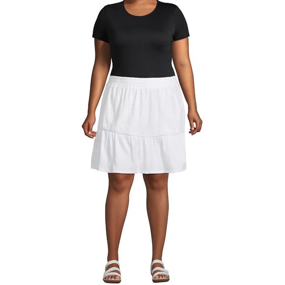 NWT Lands End Womens Hi Rise Pull On Tiered Skirt Pure White Size S $75 FLC183 - Picture 1 of 5
